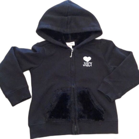 JUICY COUTURE 4T BLACK ZIP UP HOODIE FUR ACCENTS - Picture 1 of 8